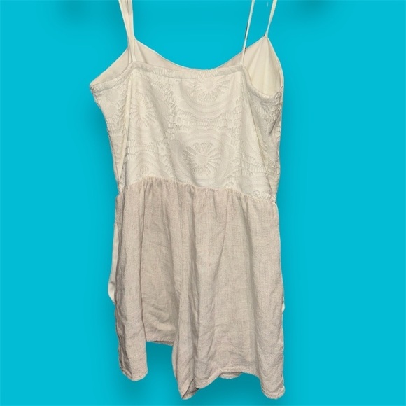 SPEECHLESS lace & linen romper juniors small w/ tie straps & pockets white/beige - Picture 3 of 5